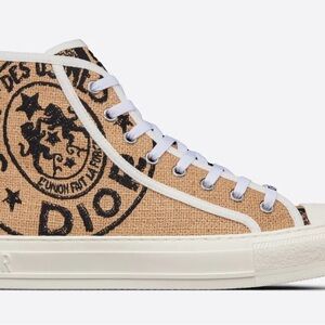 Dior Walk'n'dior Union Beige Jute Lace Up Flat High Top Sneaker Size 40